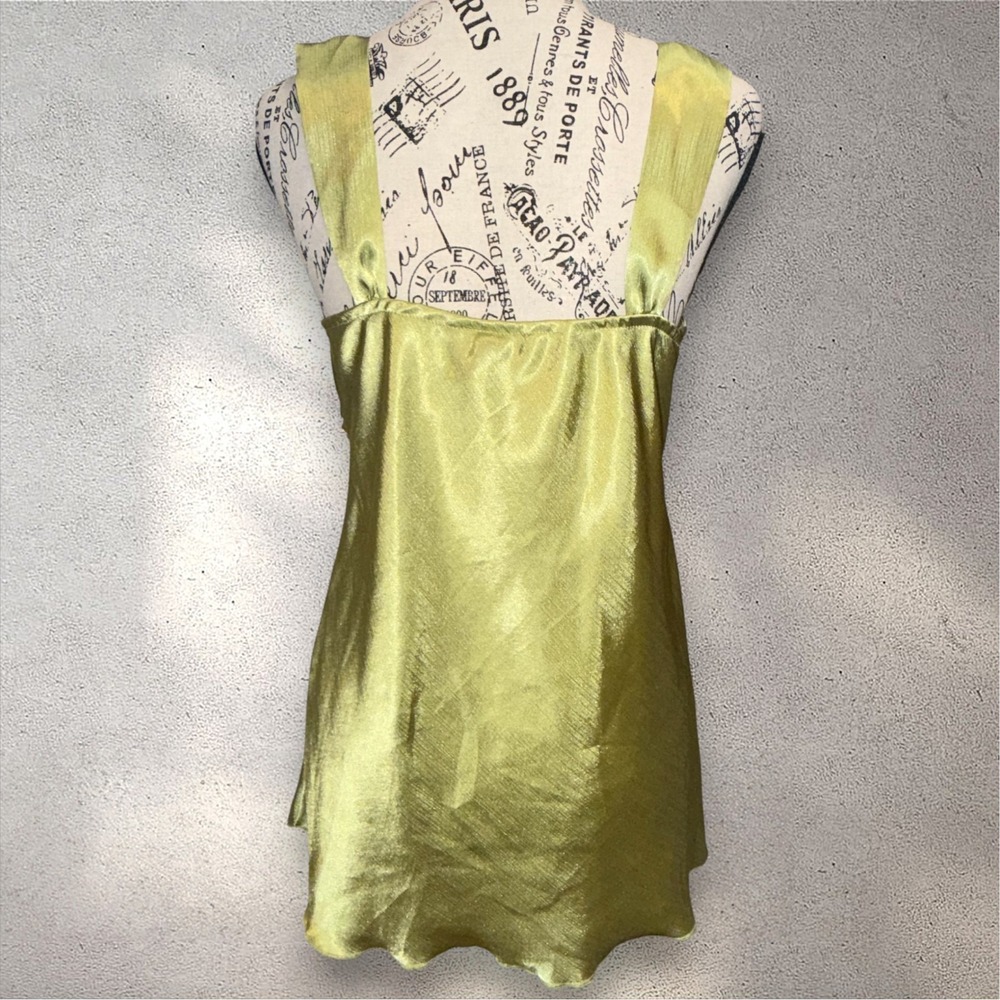 Y2K Babydoll BCX Metallic Satin Chain Detail Camisole Olive Green L Milkmaid - Picture 2 of 13